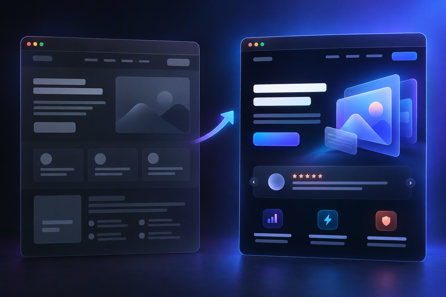 Comparison of a cluttered SaaS landing page and a focused landing page variant