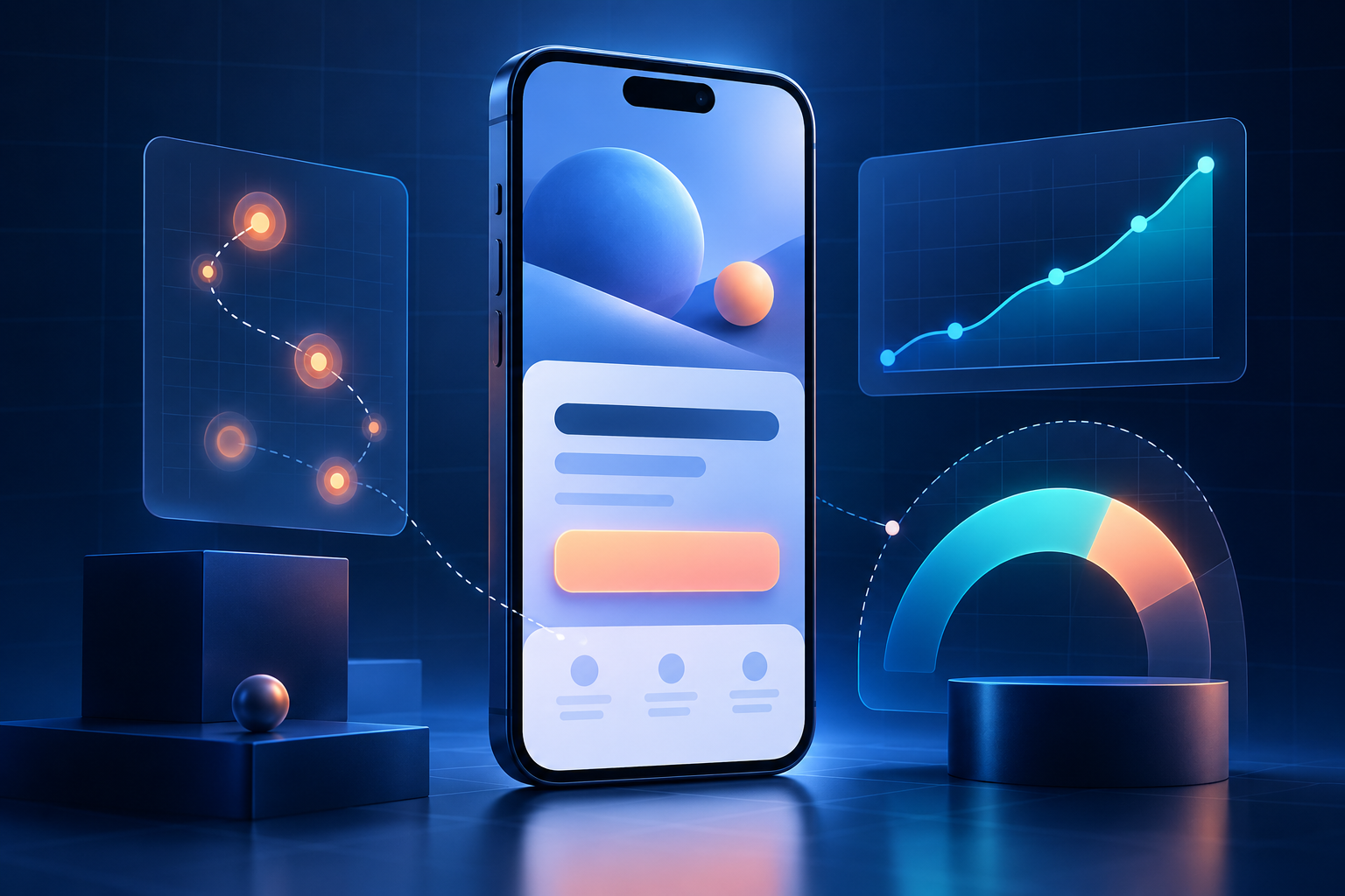 Mobile SaaS landing page experimentation visual with analytics