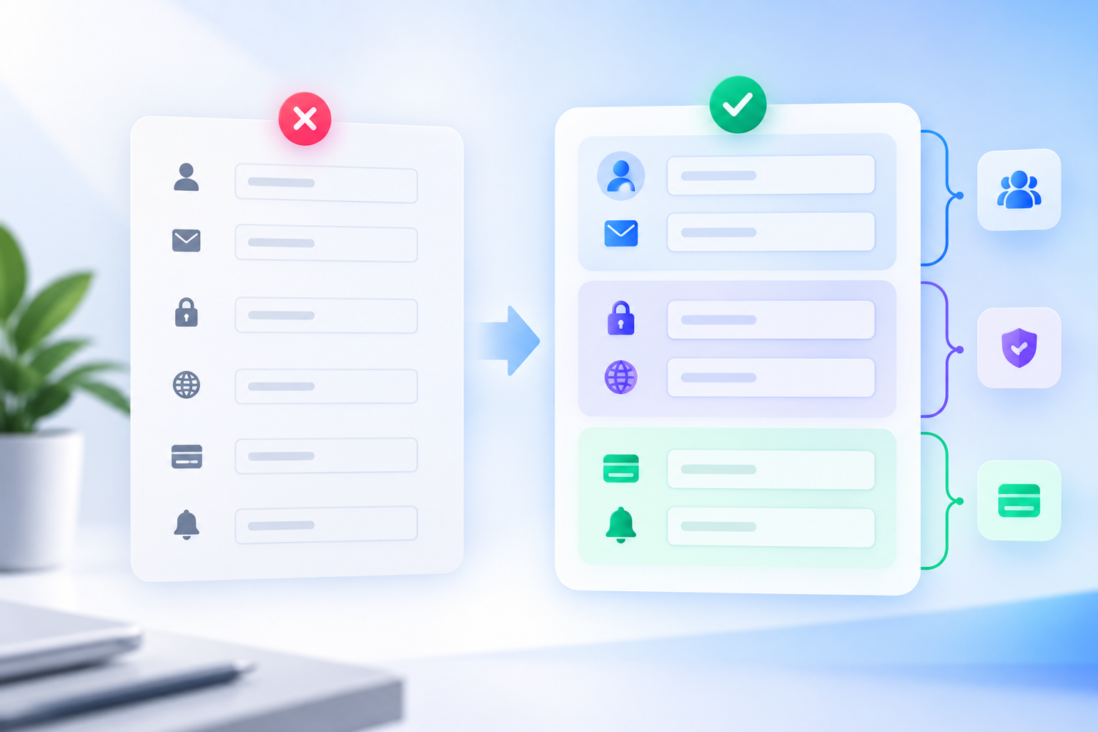Accessible interface controls arranged into clear visual groups
