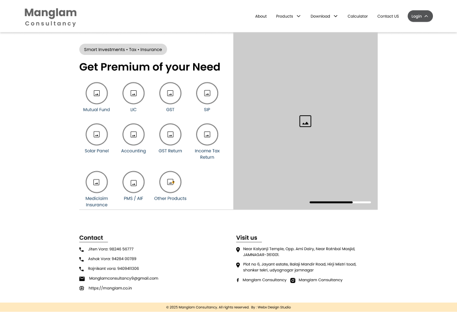 Manglam Consultancy UX wireframe - before redesign