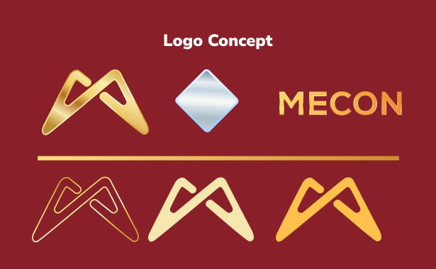 Mecon logo concept - structure and shine inspired by the brass manufacturing process