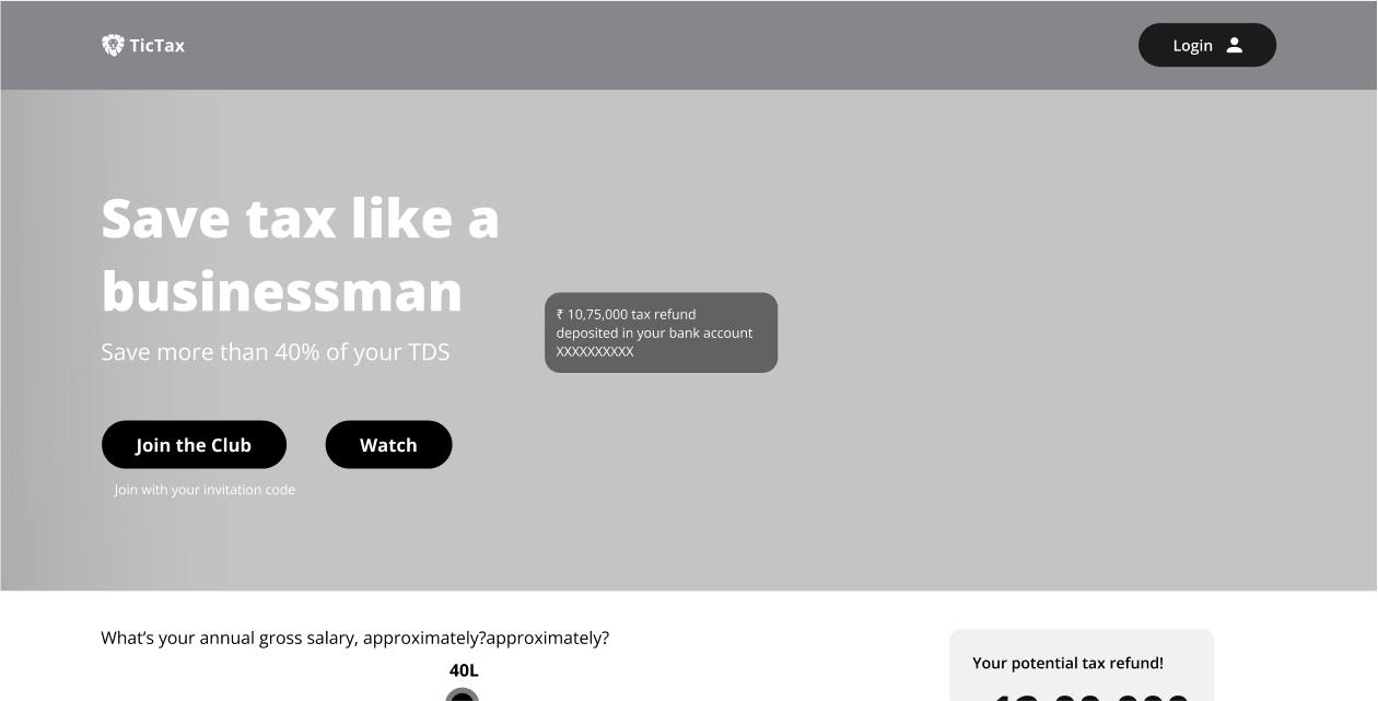 TicTax UX wireframe - before redesign