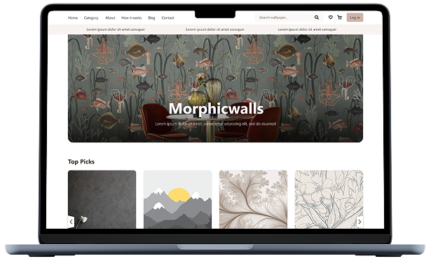 Morphico Wallpapers and Murals - immersive digital gallery UI/UX design project mockup